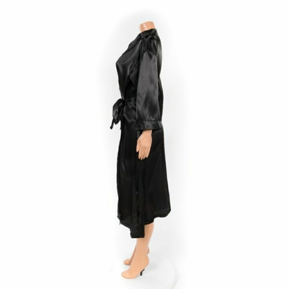 Black Sexy Long Satin Bathrobe - Picture 2 of 8